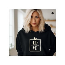 Magors Stıl-x Love Baskılı Oversıze Pamuklu Siyah Renk Kapüşonlu Sevgiliye Özel Sweatshırt Siyah