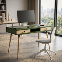 Mobenta Modest Desk: Masif Çalışma & Laptop Masası 2 Çekmece 1 Bölme - 120x60 Ye-bz Yeşil-krem