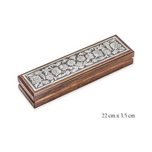 Gümüş  Çiçek Desenli Ahşap Tesbih Kutusu