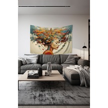 Renkli Kadın Silüet Desenli Duvar Halısı Duvar Örtüsü Tapestry Süet Dokulu Kumaş