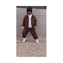 Toikids Erkek Çocuk Gabardin Gömlek Yaka Ceketli Jogger Pantolonlu 2'li Takım Kahverengi