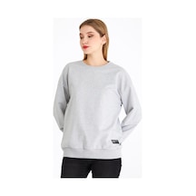 MMetalic Kadın Gri Renk Basic Bisiklet Yaka Sweatshirt