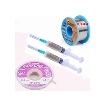 Dörtlü Set Flux,lehim Emme Tel 2,0mm Ve Lehim Teli Soldering 63sn/37pb Flux %1-3 40gr 0,5mm