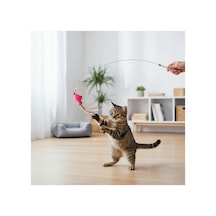 Balıklı Kedi Oyun Oltası 90 Cm Esnek Telli Tüylü Kedi Oyuncağı, Etkileşimli Eğlence Çubuğu - Bgakedioyun0023