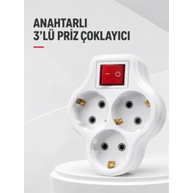 Duvar Tipi 3 Lü Priz Çoklayıcı Kablosuz Anahtarlı Kompakt Priz Adaptörü Standart