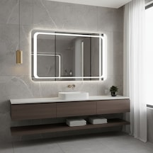 70x90 Cm Köşe Form Led Li Dikdörtgen Ayna Dimmable Dokunmatik Beyaz Işık 6500k Beyaz