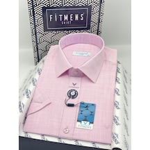 Klasik Kısa Kol Keten Yaka Alttan Düğmeli Rahat Kumaş Hediye Kutulu Erkek Gömlek Fs-004588 - Pembe-3346
