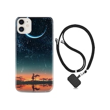 Apple Uyumlu iPhone 13 Mini Kılıf Boyun Askılı Ay ve Kız 1720