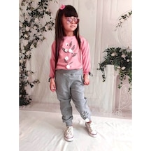 Quzucuk Kids Kız Çocuk Pamuk Figürlü Pembe Eşofman Takımı Pembe