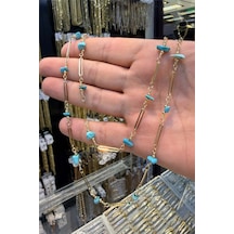 Gold Mavi Taşlı Kolye 90 Cm Altın