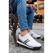 In Step Premium Serisi Beyaz Siyah Çizgili Unısex Sneaker Günlük Spor Ayakkabı Beyaz - Siyah