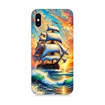 Apple iPhone X Uyumlu Fırtınada Yelkenli Gücü Desenli Silikon Kılıf Çok Renkli