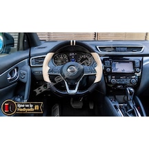 Nissan Qashqai Dikme Direksiyon Kılıfı Delikli Deri Parlak Siyah Bej Detay Çift Yüzük Ve Dikiş 2017-2021