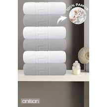 6'lı Greek Gri-beyaz El Havlusu - 50x90 Cm, 225 Gr, %100 Pamuk, Spa Ve Otel Havlusu Gri-Beyaz