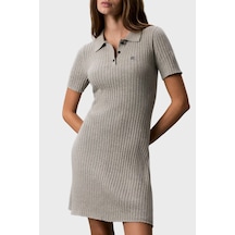 Calvin Klein % 100 Pamuk Fitilli Düğmeli Polo Yaka Mini Elbise Lv047g301gp7a Bayan Elbise Lv047g301g P7a Gri Melanj
