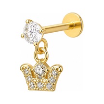 Altın Renk Taşlı Sallantılı Taç Tragus Piercing Pır001
