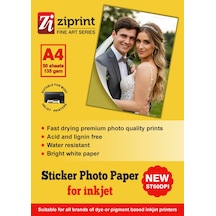Canon Pixma G2560 Gı-41 İle Uyumlu Yapışkanlı Adhesive Sticker Premium Parlak A4 Fotoğraf Kağıdı 135 Gr. 50 Adet