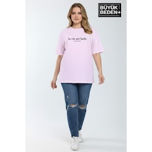 Superlife Kadın Büyük Beden L.v. Est Belle Baskılı 3xl-6xl Bisiklet Yaka Tshırt Spr26btsk510-17 Pembe