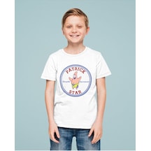 Sevbano Unisex Patrick Star Baskılı Çizgi Film Süngerbob Çocuk Tişört 1- Beyaz