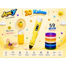 ANKY Sarı 3D Kalem Seti 59 Metre PLA Filament Mini Fan Hediyeli CE Belgeli 7+ Yaş
