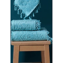 %100 Pamuk 2'li Bağlamalı Lüks, Jakarlı, Çeyizlik Banyo Havlu Seti 1 Adet 50x90, 1 Adet 100x150 Mint