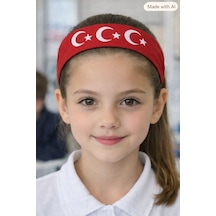 Ay Yıldız Motifli Saç Bantı Kırmızı