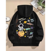 Hunors Sportswear & Company Gezegenler Baskılı Unisex Model Pamuklu Kapüşonlu Sweatshirt SIYAH