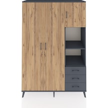 Hyperion Dolap 5 Raflı 3 Çekmeceli Tek Askılı 132x44x195 Antrasit-çam/antrasit Atlas Çam/antrasıt