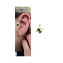 Yeşil Baget Zirkon Taş Detaylı 925ayar Gümüş Üzerine Altın Kaplama Luxury Tasarım Tragus Kıkırdak Helix Piercing Altın