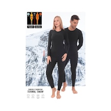 Sauna Suit Termal Içlik, Unisex Kışlık Sıcak Tutan Pamuklu Yakmayan, Termal Alt Üst Takım, Termal Fanila Iclik Siyah