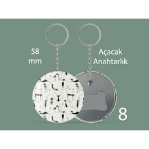 58 Mm Buton Açacaklı Anahtarlık Yuvarlak Baskılı Anahtarlık Yoga Yapan Kedi Çok Renkli