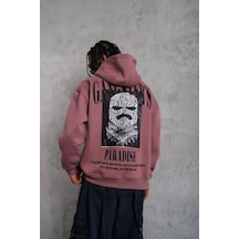 Erkek Paradise Baskılı Kapüşonlu Sweat - Gül Kurusu Gul Kurusu