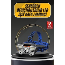 Kafa Lambası 800 Lümen 4 Mod Yüksek Işık Flaşörlü Şarjlı Led Lamba Açık Gri