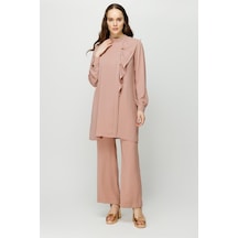 Volan Detaylı Pantolon Tunik Takım Pudra-pudra Pudra