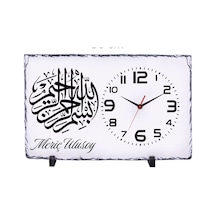 Kişiye Özel Besmele Tasarımlı Doğal Taş Masa Saati 25x38 Cm İsim Yazılı Dekoratif Saat Çok Renkli 08394331