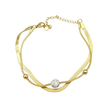 Çelik Top Taş Detaylı İkili Kombin Bileklik