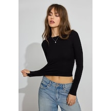 Madmext Siyah Bisiklet Yaka Slim Fit Kadın Body Mg2564 Siyah