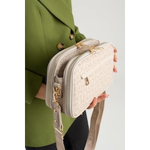 Just Polo Kadın Günlük Kullanıma Uygun Baskılı Ayarlanabilir Askılı Şık Omuz Çantası Ebat: 26 X 16 Cm Taş