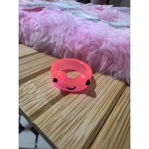 Sevimli Karikatür Pembe Kurbağa Reçine Çocuk Yüzüğü Sabit Ölçülü, Eğlenceli Tasarım Gümüş - Gri