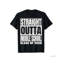Flood Of Style Straight Outta Ortaokul Komik 2026 Orta Mezuniyet T-shirt Erkekler Kadınlar Için % 100% Pamuk Siyah