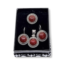 Oya Silver Authentic Büyük Akik Işıltılı Gümüş Set&takım