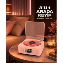 Gece Lambası Stereo Bluetooth Hoparlör Dijital Saat Su Dalgası Efektli 3-ü-1 Cihaz - Lisinya Pembe 60028658