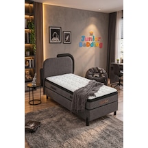Parshome 90x190 Tek Kişilik Yatak, Baza, Baza Başlık Seti Ortopedik Yataklı Sandıklı Baza 3 Lü Set Gri 90 x 190