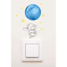 Priz Mavi Balonlu Fil Dekoratif Priz Sticker