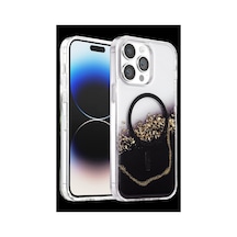 Onegif Apple iPhone Uyumlu 15 Pro Max Lotus Simli Magsafe Kapak - Siyah İtdark56960