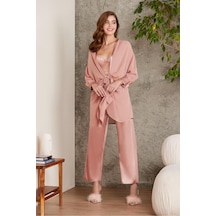 Pierre Cardin Kadın 7025 Saten Dörtlü Gelin Çeyiz Set Brandy 001
