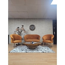 Zafir Teddy Takım Gold Kaplama Sivriltme Ayak Çay Seti Koltuk - Berjer , Balkon, Salon, Ofis Kiremit