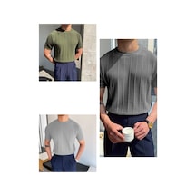 Cool Tarz Füme-haki-gri 3'lü Erkek Yuvarlak Yaka Örme T-shirt Füme-haki-gri Füme-haki-gri