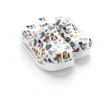 Drmoon Kedi Desenli Airmax Taban Hakiki Deri Sabo Kadın Terlik Beyaz