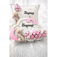 Led Işıklı Bulutlu Kapı Süsü ve Yastık Seti Açık Pembe